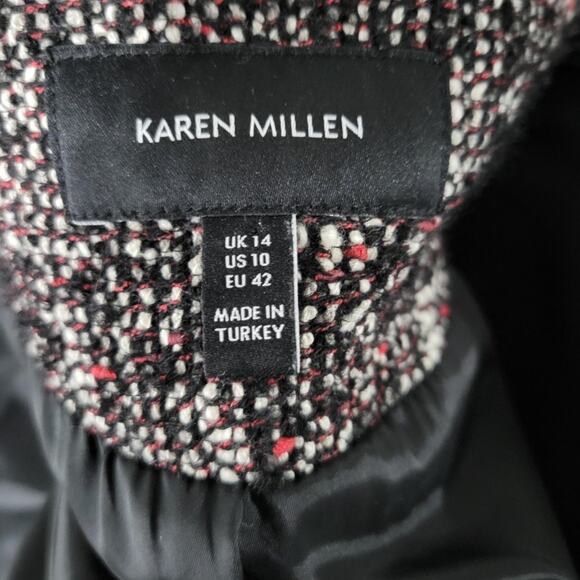 Karen Millen Tweed Jacket Lace Trim Suit Blazer Black Classic Textured Size 10 - Picture 15 of 15